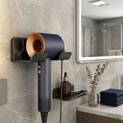 Support sèche-cheveux noir mural design pour optimiser l'espace 