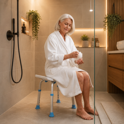 Tabouret de douche ergonomique réglable avec pieds antidérapants sécurisée