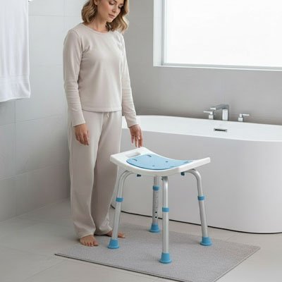 Tabouret douche sécurisé pour carrelage humide avec structure robuste anticorrosion