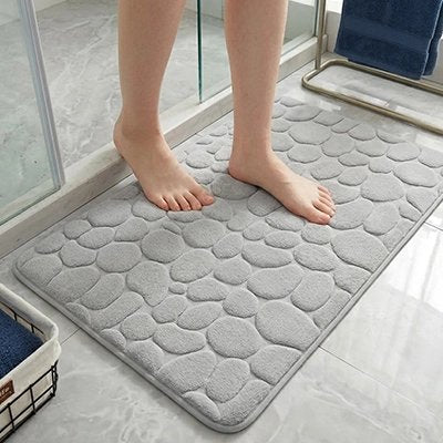 Tapis de bain absorbant et antidérapant avec relief galets