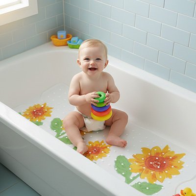 Tapis de bain bebe format ergonomique couvrant la zone d'assise 