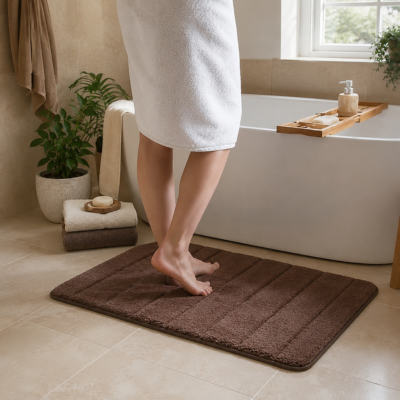 tapis de bain marron absorbant et moelleux