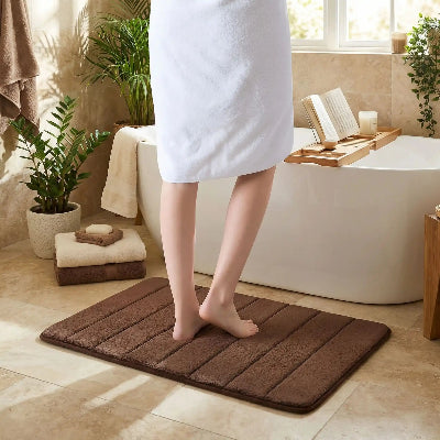 tapis de bain marron absorbant et moelleux