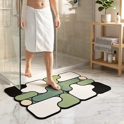 Tapis de salle de bain absorbant au motif contemporain