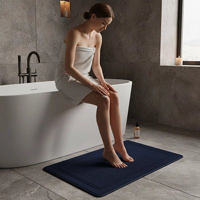 Tapis de salle de bain antidérapant absorbant devant une baignoire