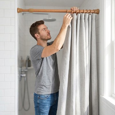 Tringle de douche acceptant tout type de rideau 