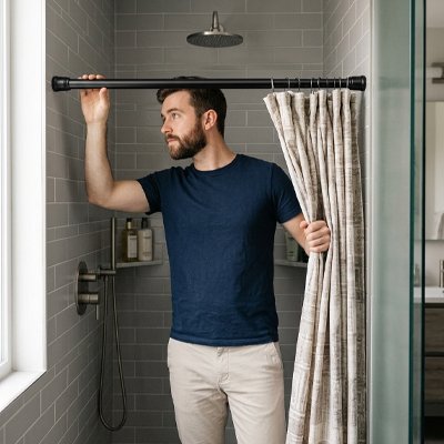 Tringle de douche embouts antidérapants assurant un maintien ferme 