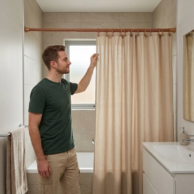Tringle de douche en métal brun offrant une esthétique chaleureuse
