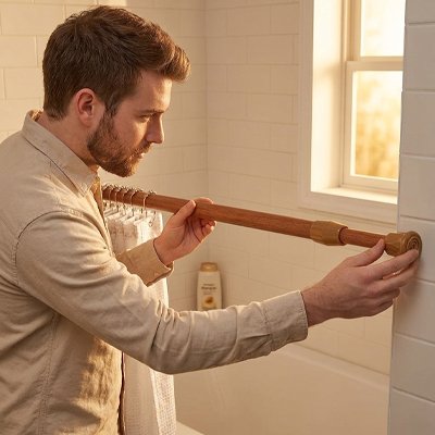 Tringle de douche système de fixation par tension entre deux murs
