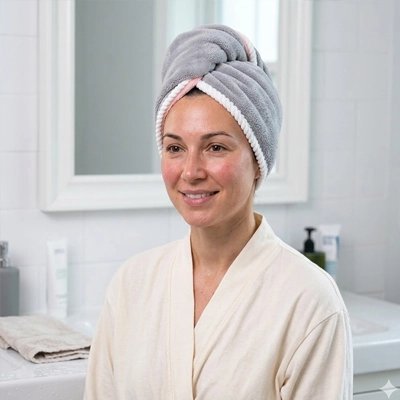 Turban pour cheveux en microfibre réduisant le temps de séchage