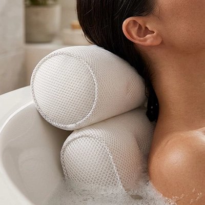 Un coussin de bain rembourré conçu pour soutenir la nuque