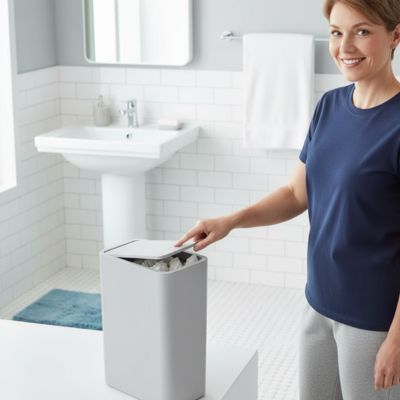 une-femme-utilisant-sa-poubelle-salle-de-bain