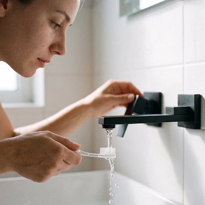 Utilisation d’un robinet mural noir au design minimaliste